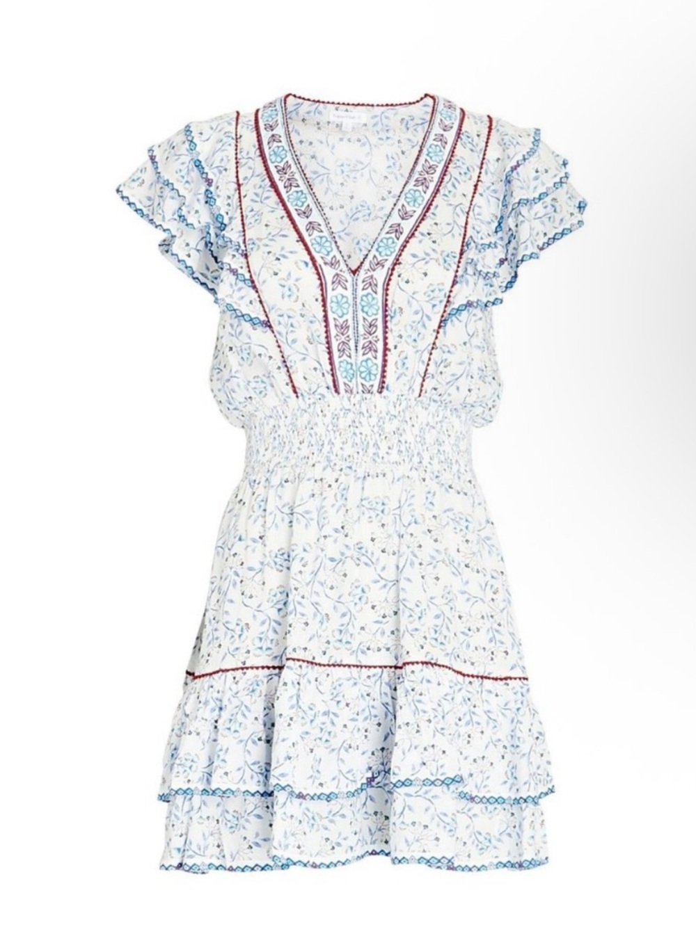 Poupette St Barth Camila V-Neck Ruffled Printed Gauze Mini Dress - Picture 4 of 9